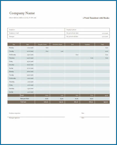  Free Printable 2 Week Timesheet Template Templateral
