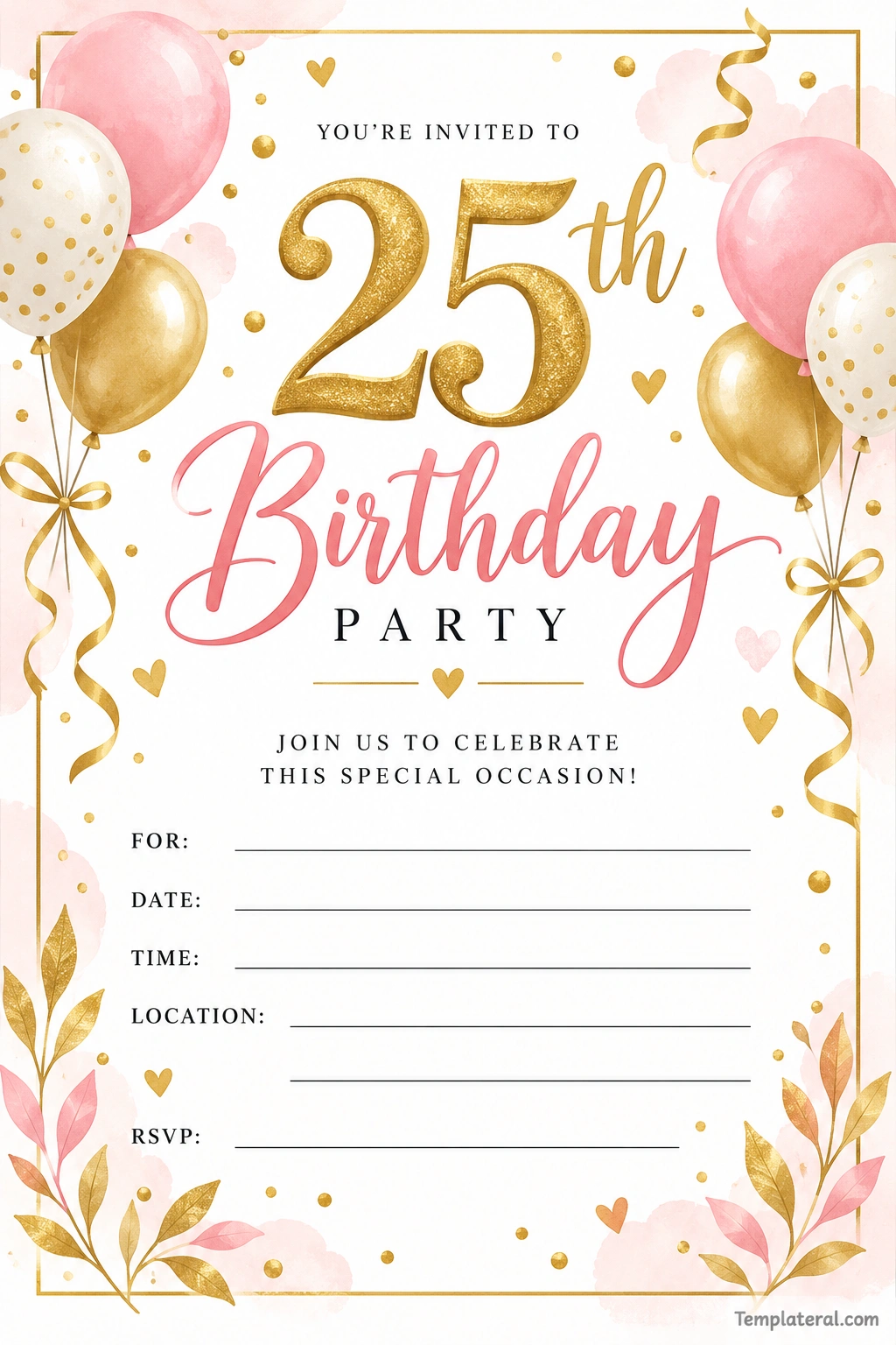 25th Birthday Invitation Card Template
