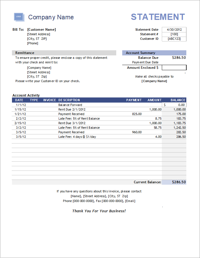 Account Statement Template