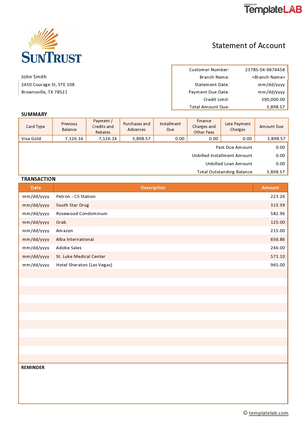 Account Statement Template
