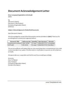 Document Acknowledgement Letter Template
