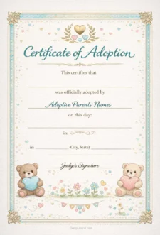 Simple Blank Printable Adoption Certificate Template