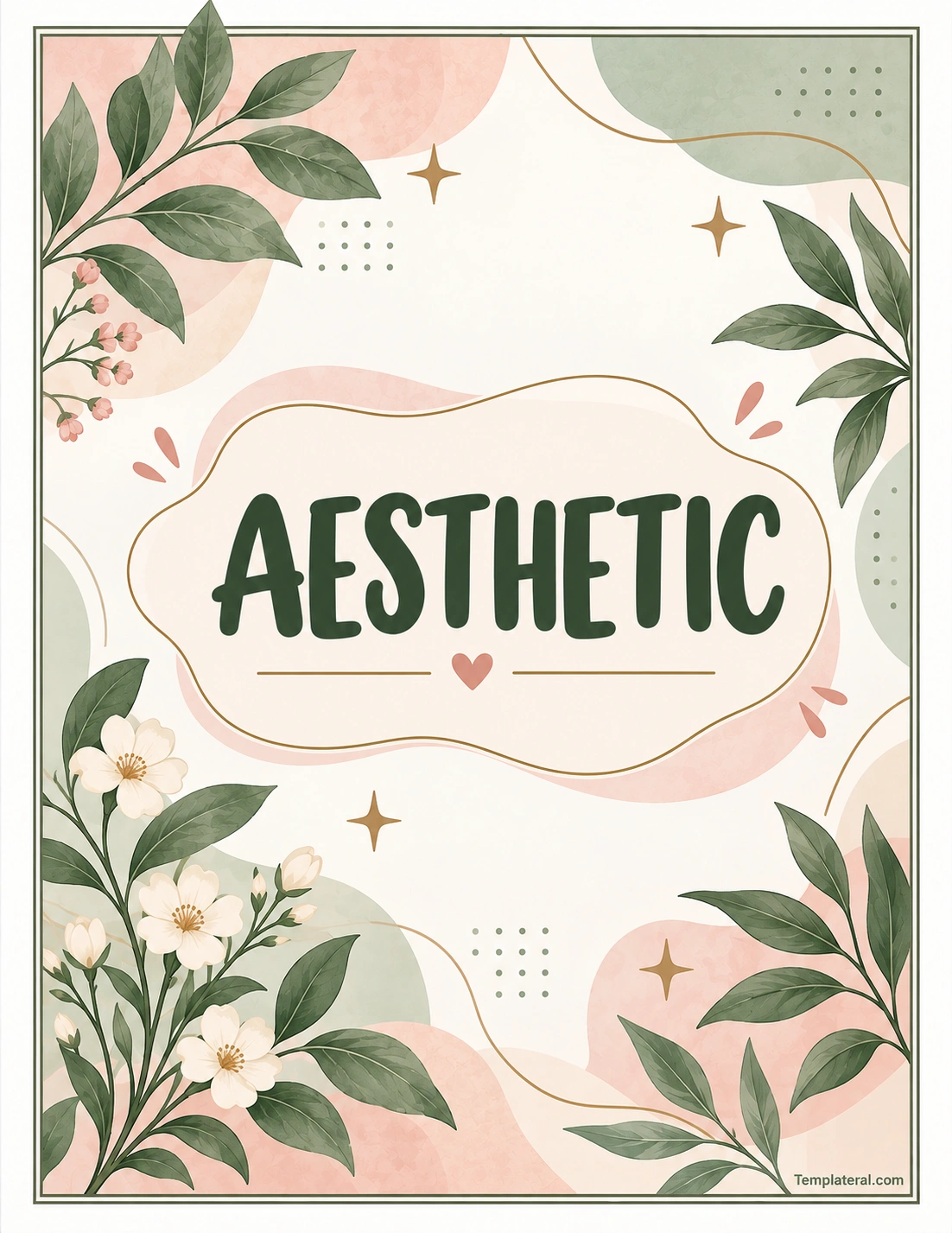 Aesthetic Binder Cover Template Aesthetic binder cover template with pastel colors botanical leaves flowers and minimalist design