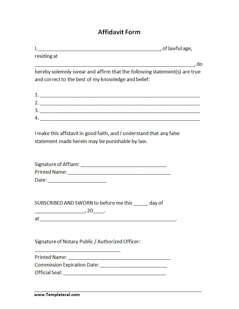 Affidavit Form Simple Affidavit Form Word