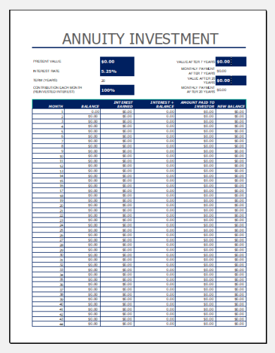√ Annuity Investment Calculator Template