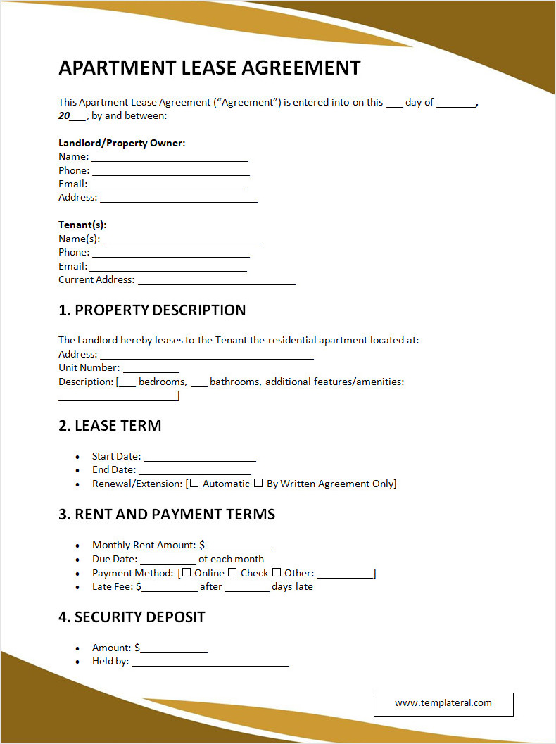 Free Apartment Lease Agreement Template Word