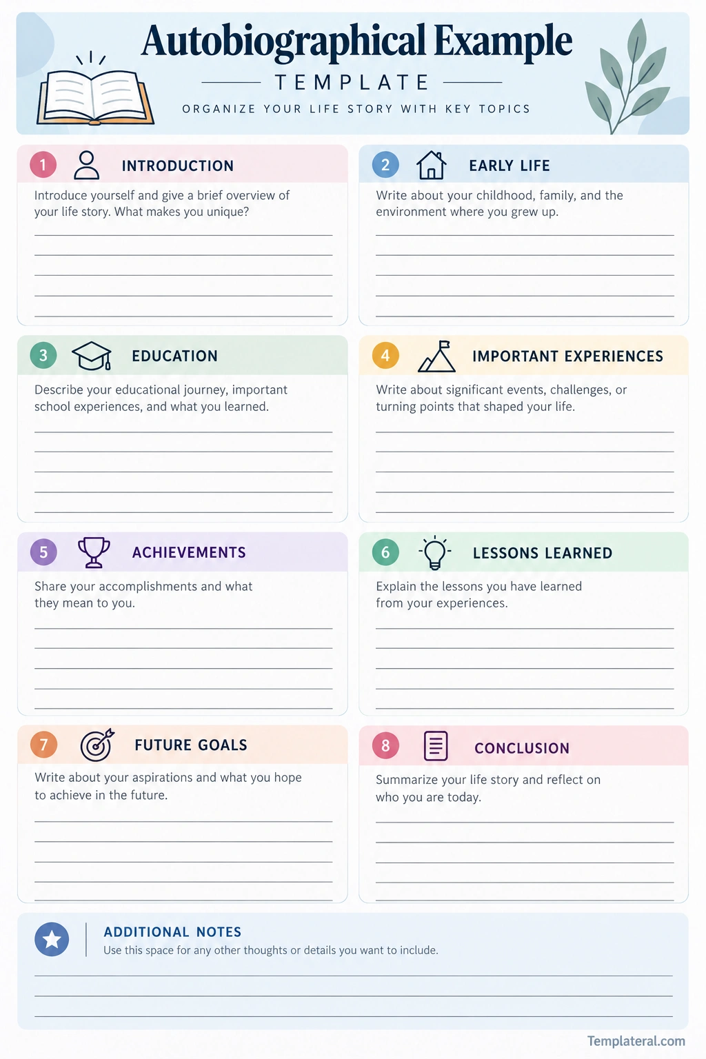 Autobiographical Examples Autobiographical Example Template worksheet for organizing a personal life story