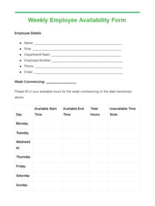 Availability Schedule Template
