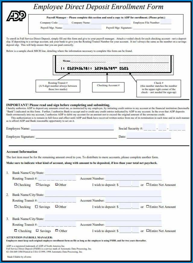 Bank Direct Deposit Form Example