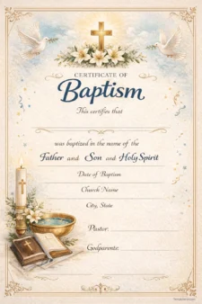 Simple Blank Printable Baptism Certificate Template