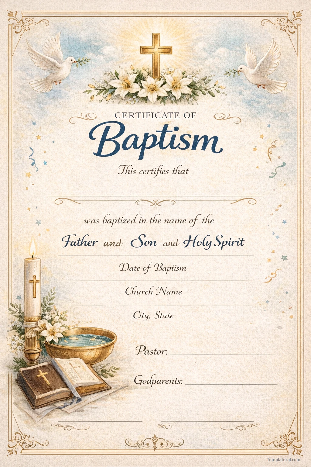 Simple Blank Printable Baptism Certificate Template