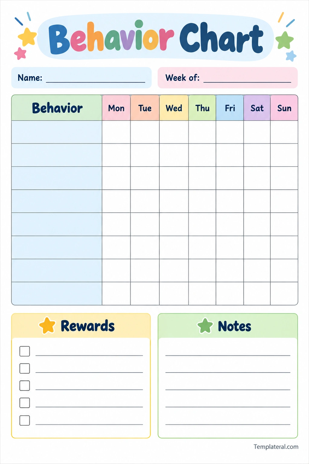 Behavior Chart Template Printable behavior chart template for tracking daily behavior