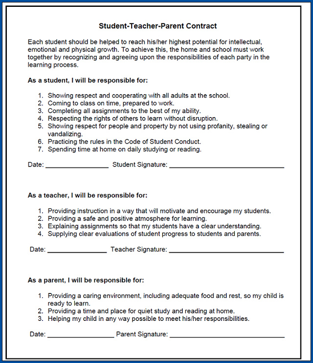 Behavior Contract for Students Example