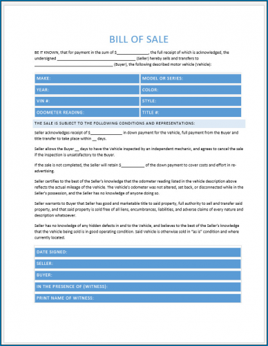 √ Free Printable Bill Of Sale Template Word