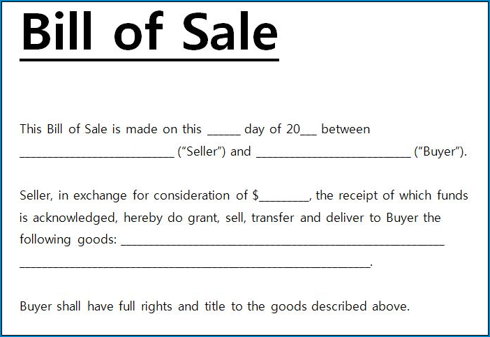 Bill Of Sale Template Word Sample