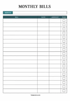 Simple Blank Bill Tracker Template