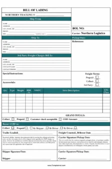 Bill of Lading Form Template