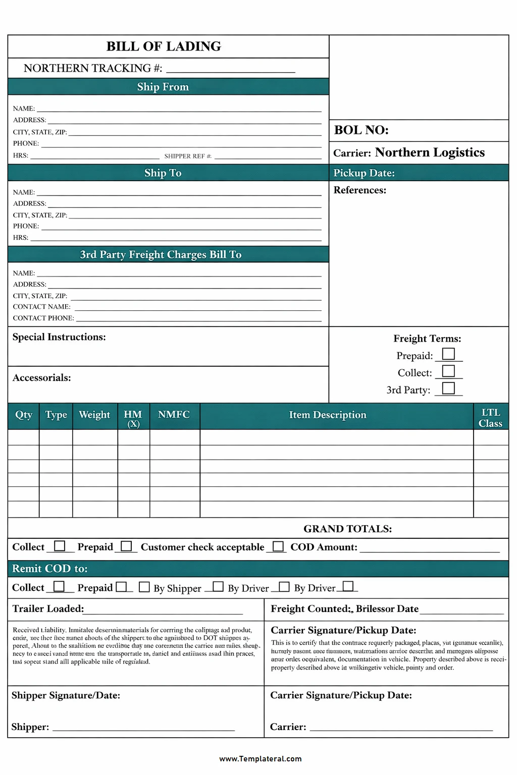 Bill of Lading Form Template Bill of Lading Form Template