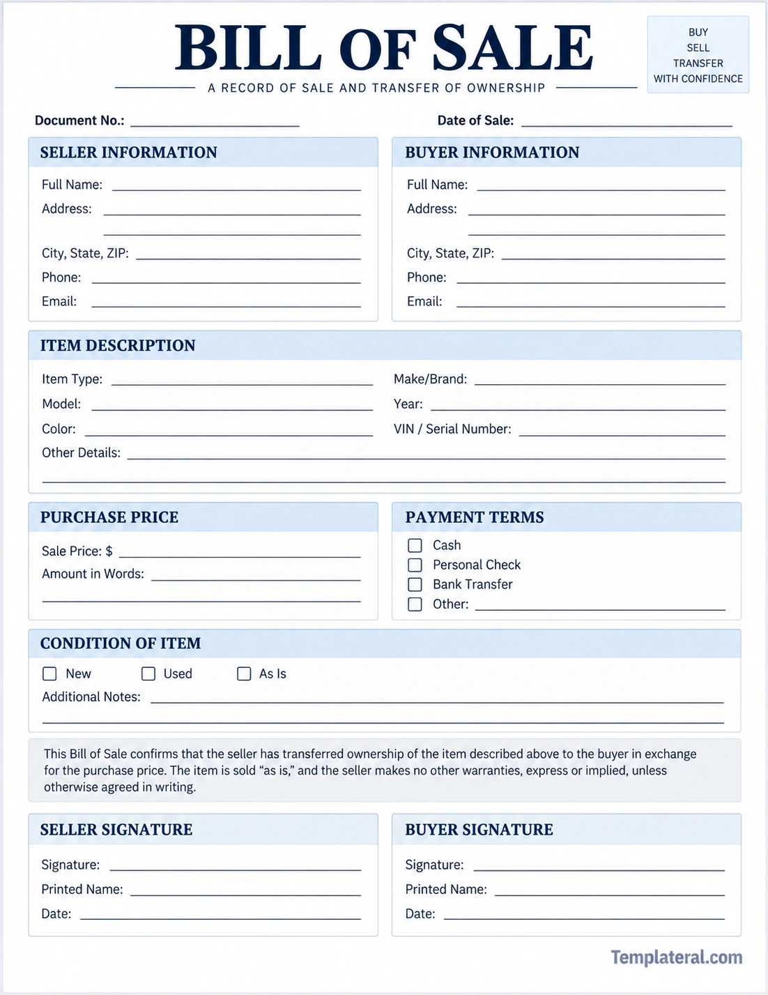 Bill of Sale Template Bill of Sale Template