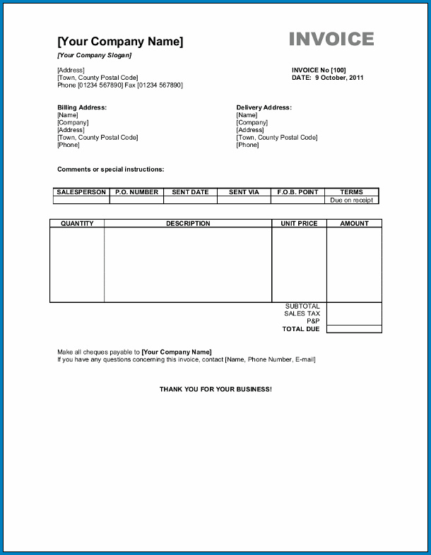 Billing Invoice Template Example