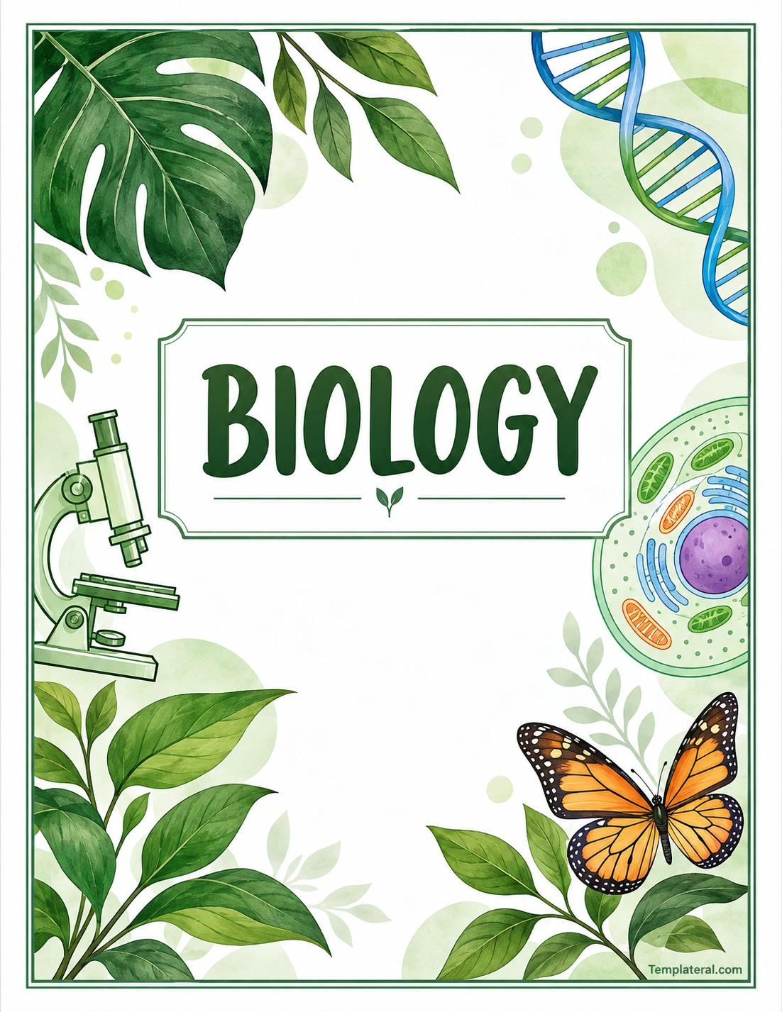 Biology Binder Cover Template Biology binder cover template with DNA microscope cell and botanical illustrations
