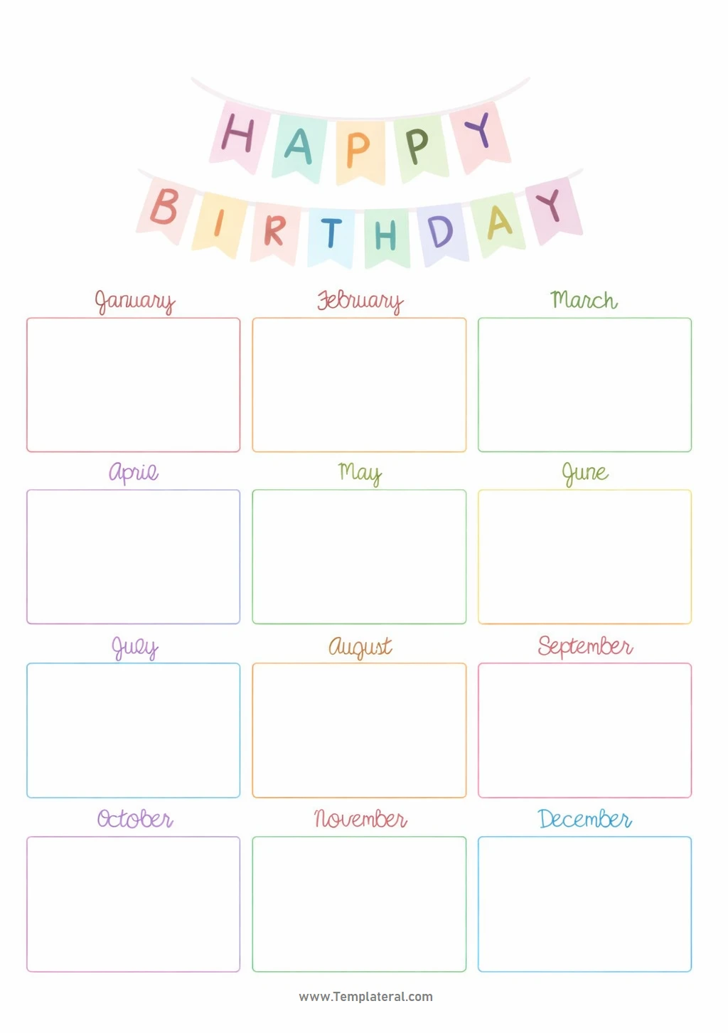 Simple Blank Birthday Calendar Template