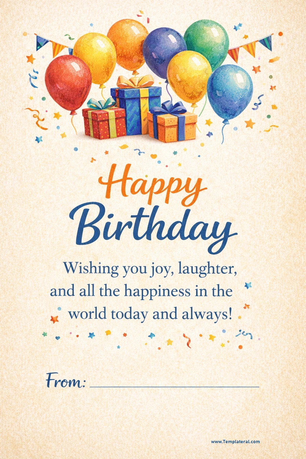 Simple Printable Birthday Greeting Card Template