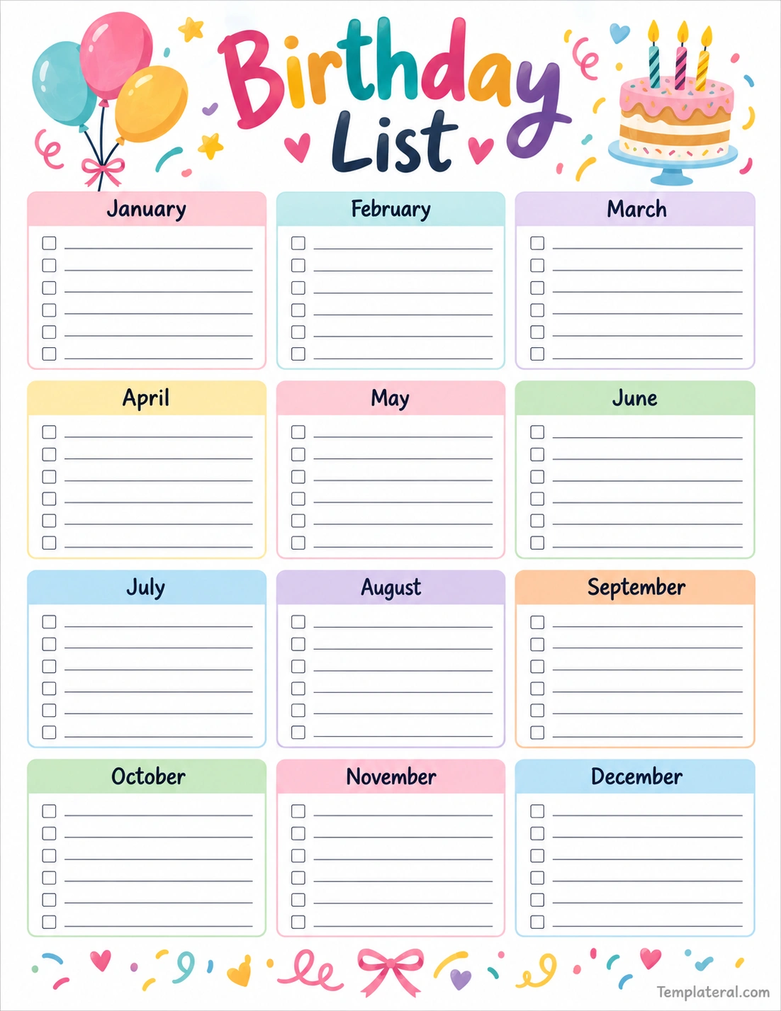 Birthday List Template Birthday List Template
