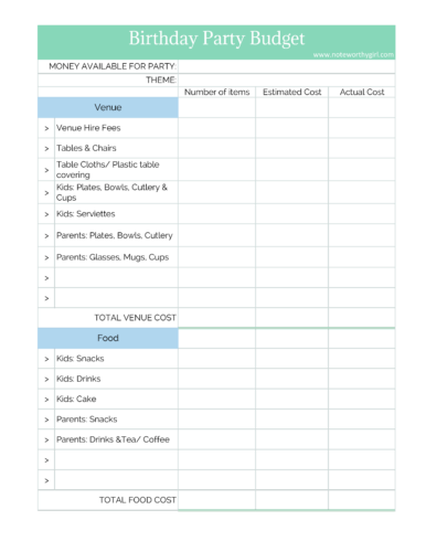 Birthday Financial Plan Example √ Birthday Money Management Template (Excel)