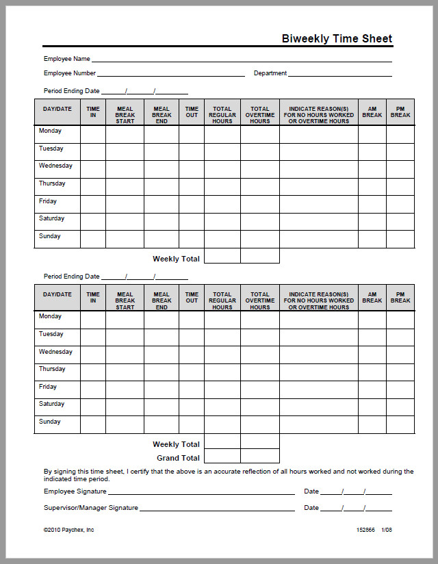 Free Printable Biweekly Time Sheet PDF