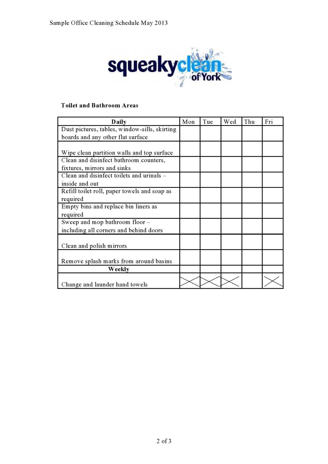 Office Cleaning Rota Example √ Office Cleaning Schedule Template