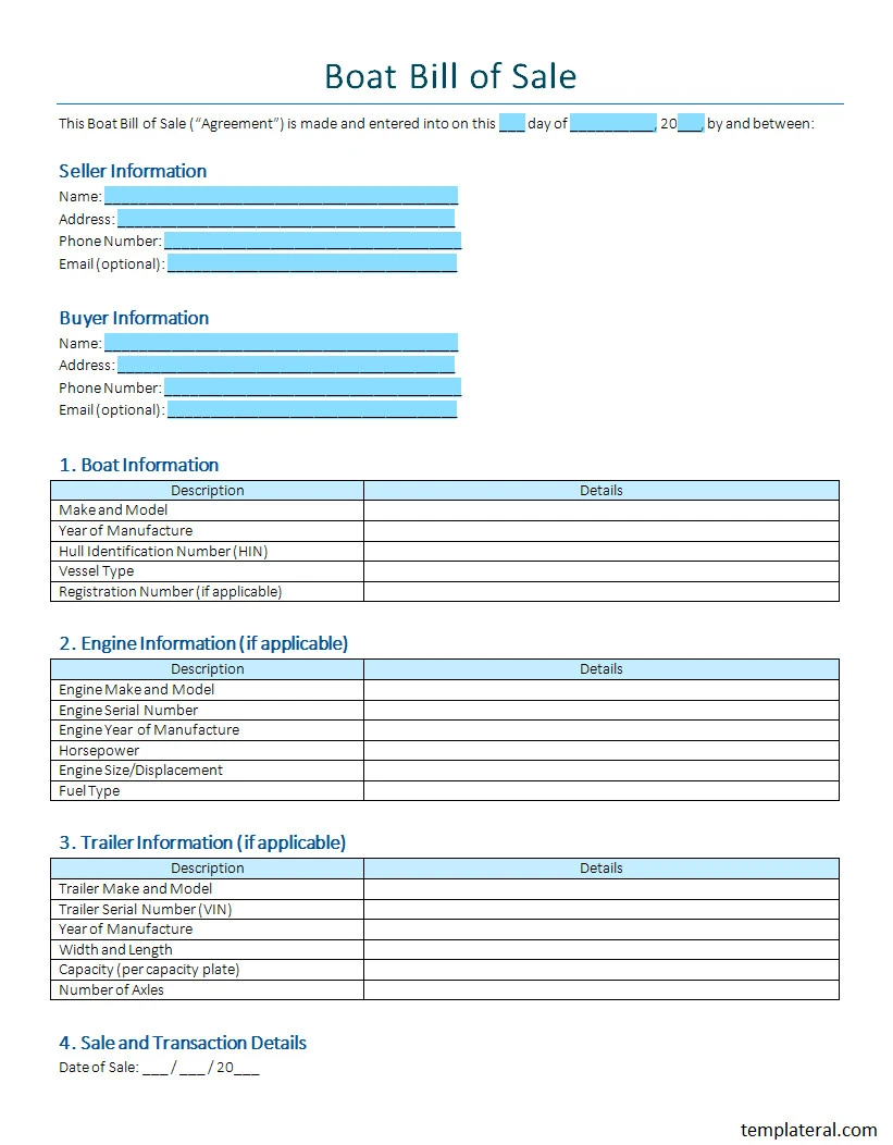 Boat Bill of Sale Template Word
