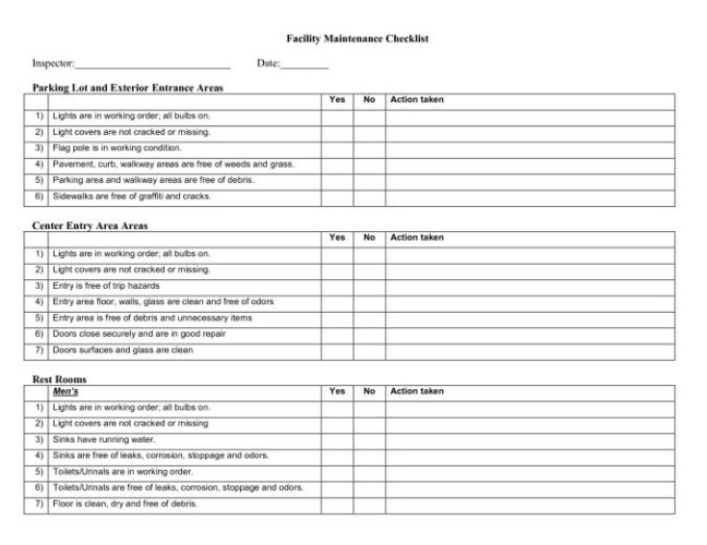Building Maintenance Checklist Template Sample | Templateral