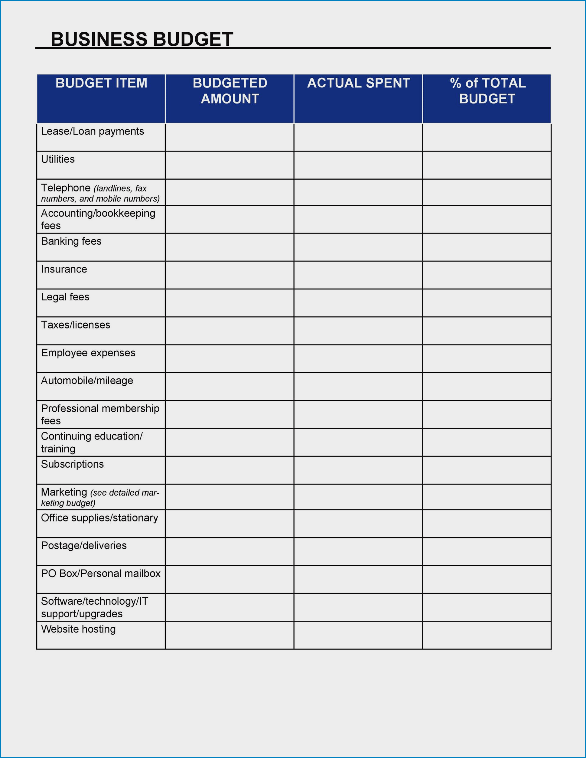 Business Budget Template Sample