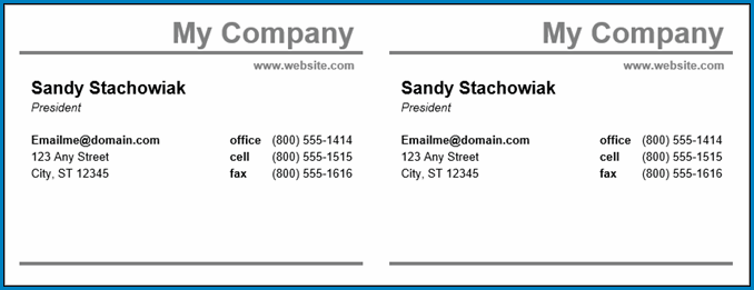 Business Card Template Word Example