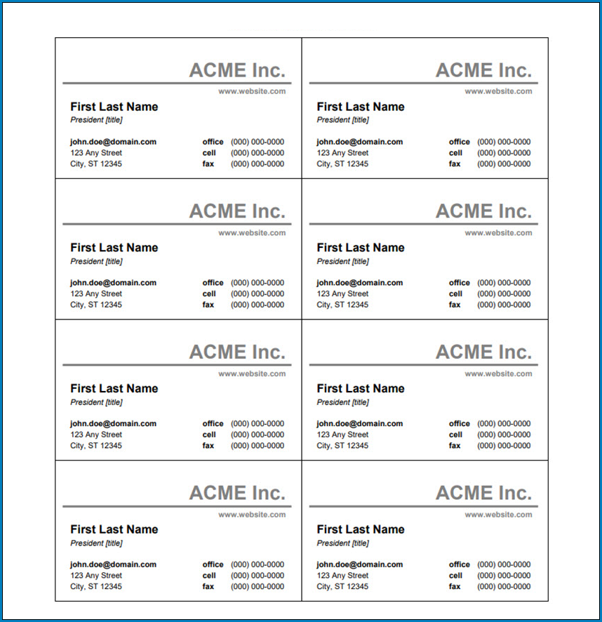Business Card Template Word Sample