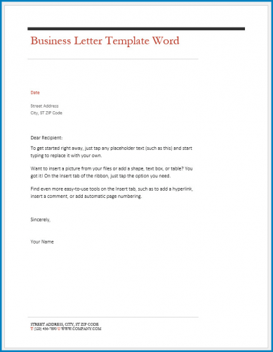 √ Free Printable Business Letter Template Word