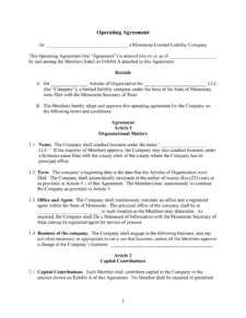 Business Operating Agreement Template Word