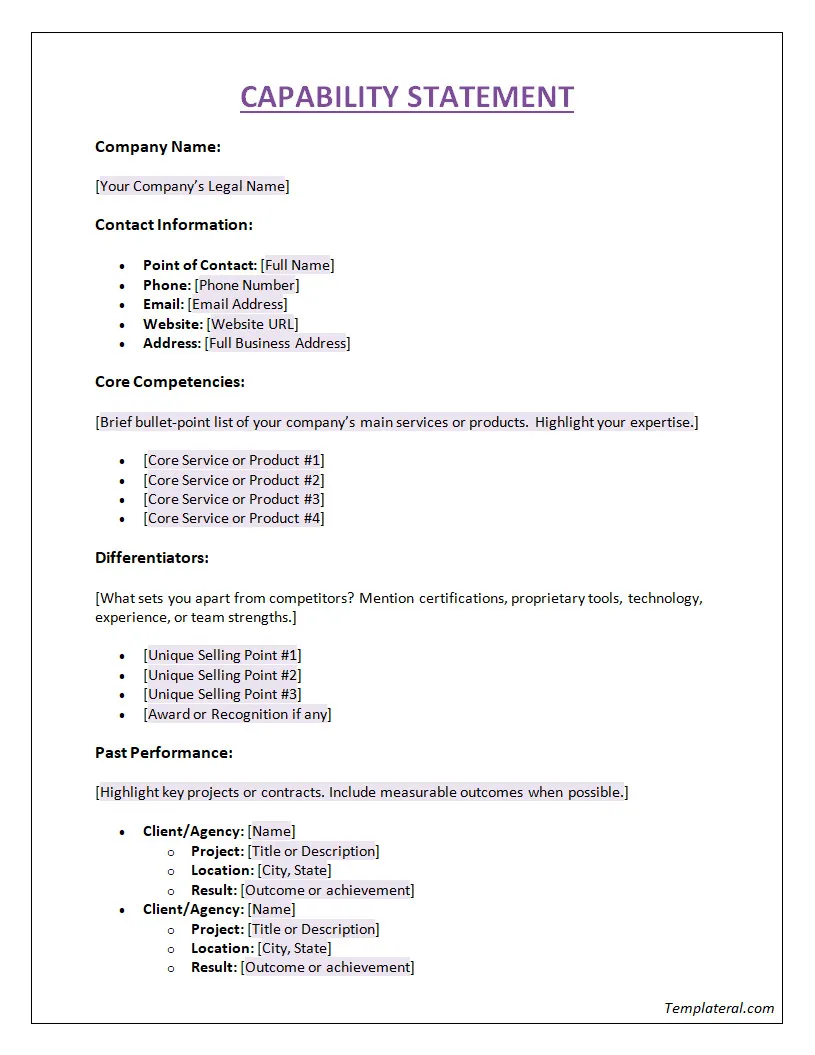 Simple Capability Statement Template Word