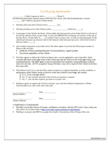 Car Buying Agreement Template Word