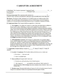 Simple Caregiver Agreement Template Word
