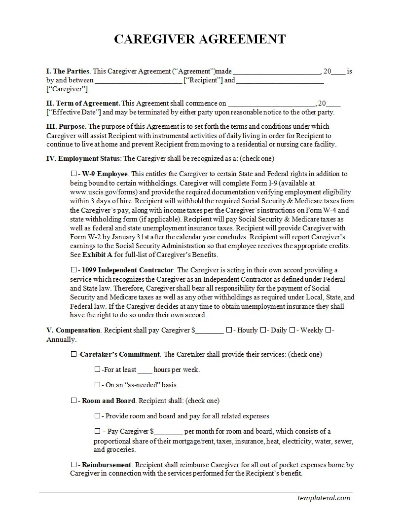 Caregiver Agreement Template Simple Caregiver Agreement Template Word