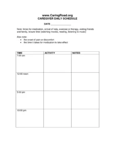 Caregiver Schedule Template
