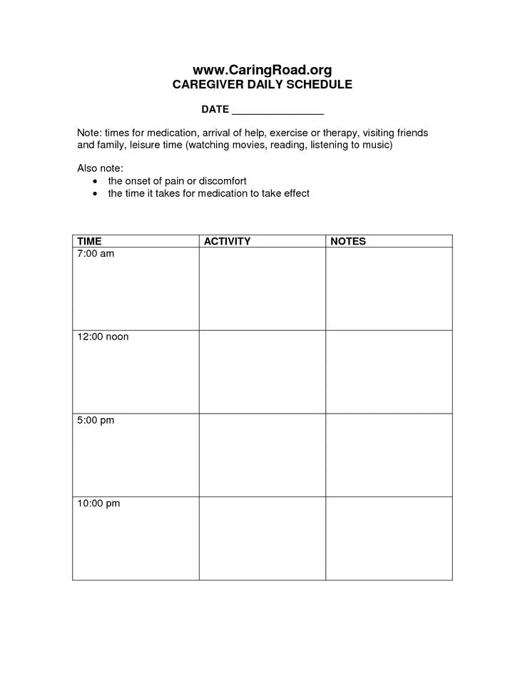 Caregiver Schedule Template Caregiver Schedule Template