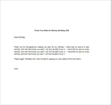 Cash Gift Thank You Note Template Example