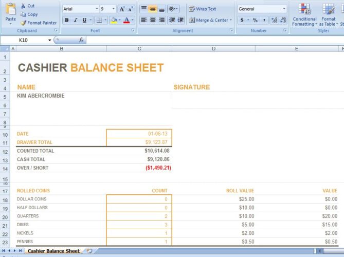 √ Free Cashier’s Balance Sheet Template (Excel)