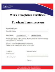 Certificate Completion Template Word
