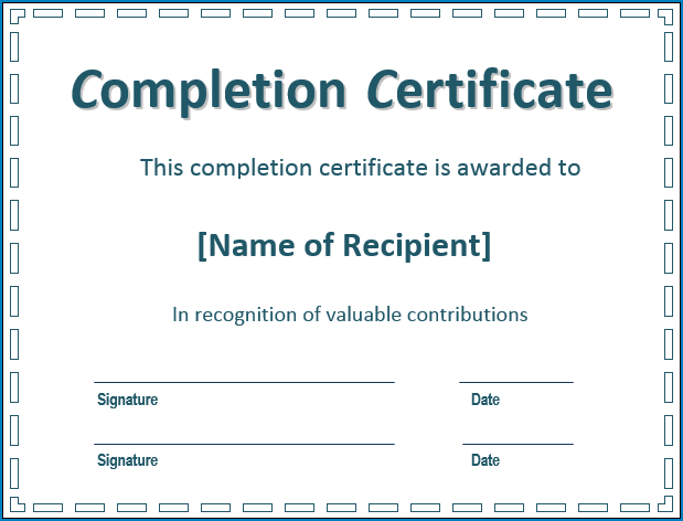Certificate Of Completion Template Example