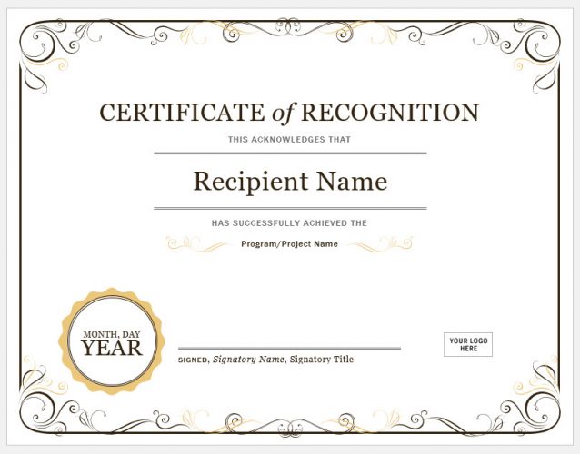 √ Free Printable Certificate Of Recognition Template