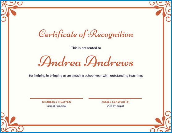 Certificate Of Recognition Template Example
